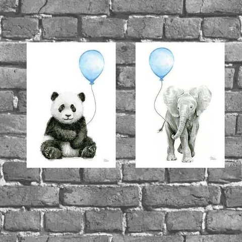 Kit 2 Placas Infantis Bichinhos com Balões 18x27cm