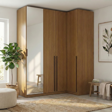 Guarda Roupa Modulado de Canto Reto 4 Portas com Espelho Freijó Altezza Trend