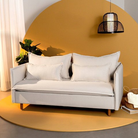 Sofá Modular 2 Lugares Pé Madeira Sôma CabeCasa MadeiraOriginals Bege Natural