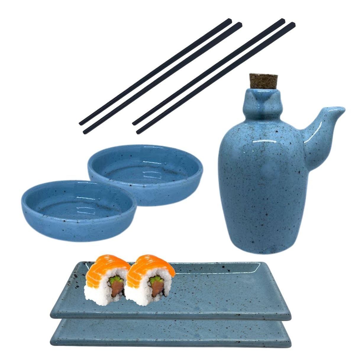 Mandiali e-Shop : Kit 6 Peças para Comida Japonesa Pratos Copo Molheira  Hashi Hashioki