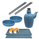 Ver imagem 1 de Kit Sushi Comida Japonesa Porcelana 2 Pessoas Azul Mesclado 7 peças + Hashi Molheira 110mL Prattos