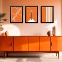 Ver imagem 1 de Kit 3 Quadros Artes Bauhaus Laranja Bicicleta 45x34cm:moldura Branca