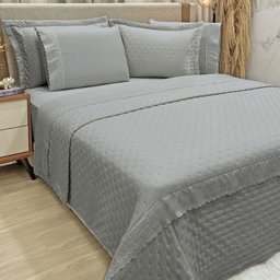 Kit Coordenado Grécia Cobre Leito + Jogo de Cama Queen Bordado Inglês 300 Fios - 7 Peças - Cinza - 2