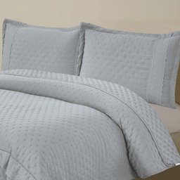 Kit Coordenado Grécia Cobre Leito + Jogo de Cama Queen Bordado Inglês 300 Fios - 7 Peças - Cinza - 3