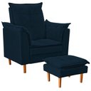 Ver imagem 1 de Poltrona de Amamentação com Puff Quarto Bebê Leticia Suede Azul Marinho