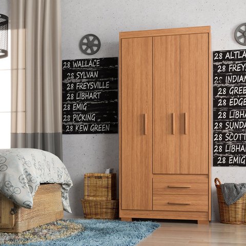 Guarda Roupa Casal 3 Portas 2 Gavetas Primacy Marrom/Freijó