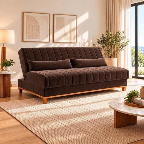 Sofá Cama 3 Lugares 1,80m Veludo Colors Marrom Bombom