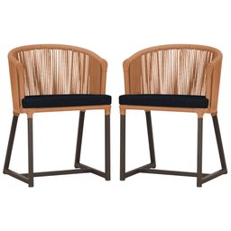 2 Cadeiras de Jantar Área Noronha em Alumínio com Pintura Marrom Corda Náutica E12 Trama Original - 1