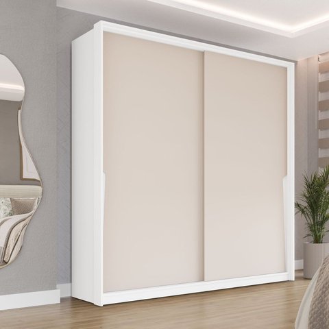 Guarda Roupa 2 Portas de Correr 2 Gavetas Bege/Branco/Creme