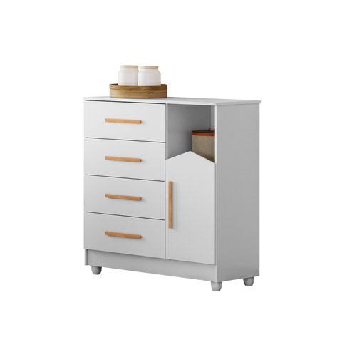Cômoda 4 Gavetas Organizadora Roupas Kids Infantil Quarto Criança Gaveteiro Duda Cor Branco