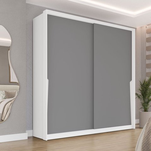 Guarda Roupa 2 Portas de Correr 2 Gavetas Cinza/Branco