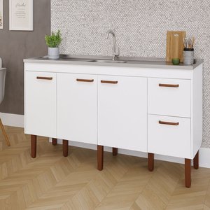 Gabinete de Cozinha 174cm Grande 100% Mdf 2 Gavetas 3 Portas:branco