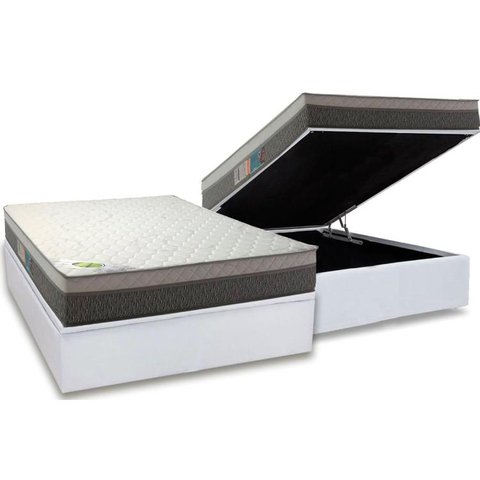 Cama Box Baú Casal: Colchão Molas Luckspuma MasterPocket Ensacadas Aspen One Side + Base CRC Courano