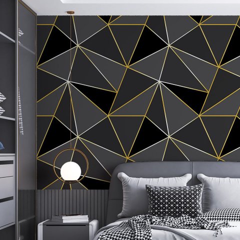 Papel de Parede Adesivo Zara Tons de Preto com Dourado - 3,0m