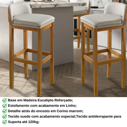 Kit 02 Banquetas Alta Pés Madeira Onix - 3