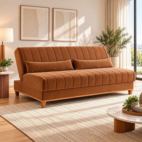 Sofá Cama 3 Lugares 1,80m Veludo Colors Laranja Terracota