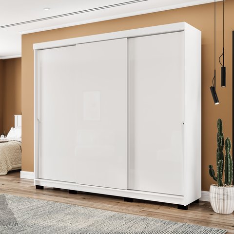 Guarda-Roupa 3 Portas de Correr 4 Gavetas Branco