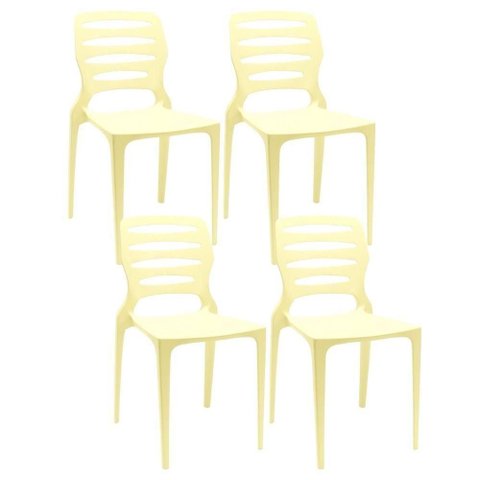 Kit 04 Cadeiras para Cozinha Área Gourmet Jardim Empilhável Larsen P03 Amarelo - Lyam Decor