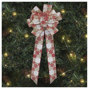 Kit 10 Enfeite Árvore Natal Laço Decorado Flocos de Neve 78 Cm