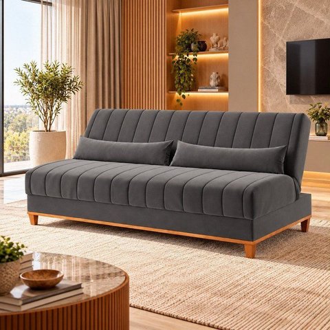 Sofá Cama 3 Lugares 1,80m Veludo Colors Cinza Grafite