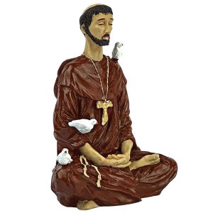 Estátua São Francisco de Assis Meditando Colorida 21232