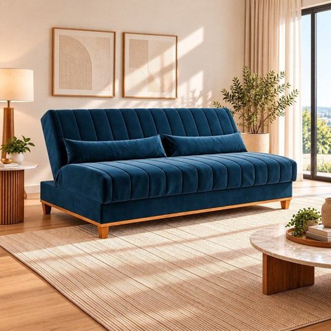 Sofá Cama 3 Lugares 1,80m Veludo Colors Azul