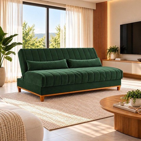 Sofá Cama Reclinável 3 Lugares 180cm Veludo Colors Verde Oliva