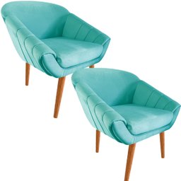 Kit Duas Poltronas Giovana em Sued Premium:tiffany Pés Madeira Claro - 1