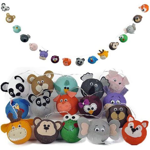 Luminária Infantil Bichinhos Cormilu Led, À Pilha, 10 Bolas, 1.5m