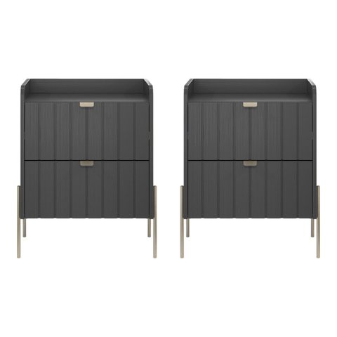 2 Mesas de Cabeceira Vênus Mdf 45cm:grafite/champagne