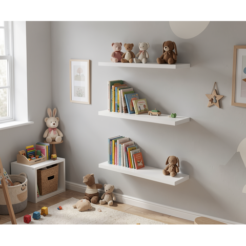 Kit 3 Prateleiras Estante 50x15 Madeira Mdf Brancas + Suporte