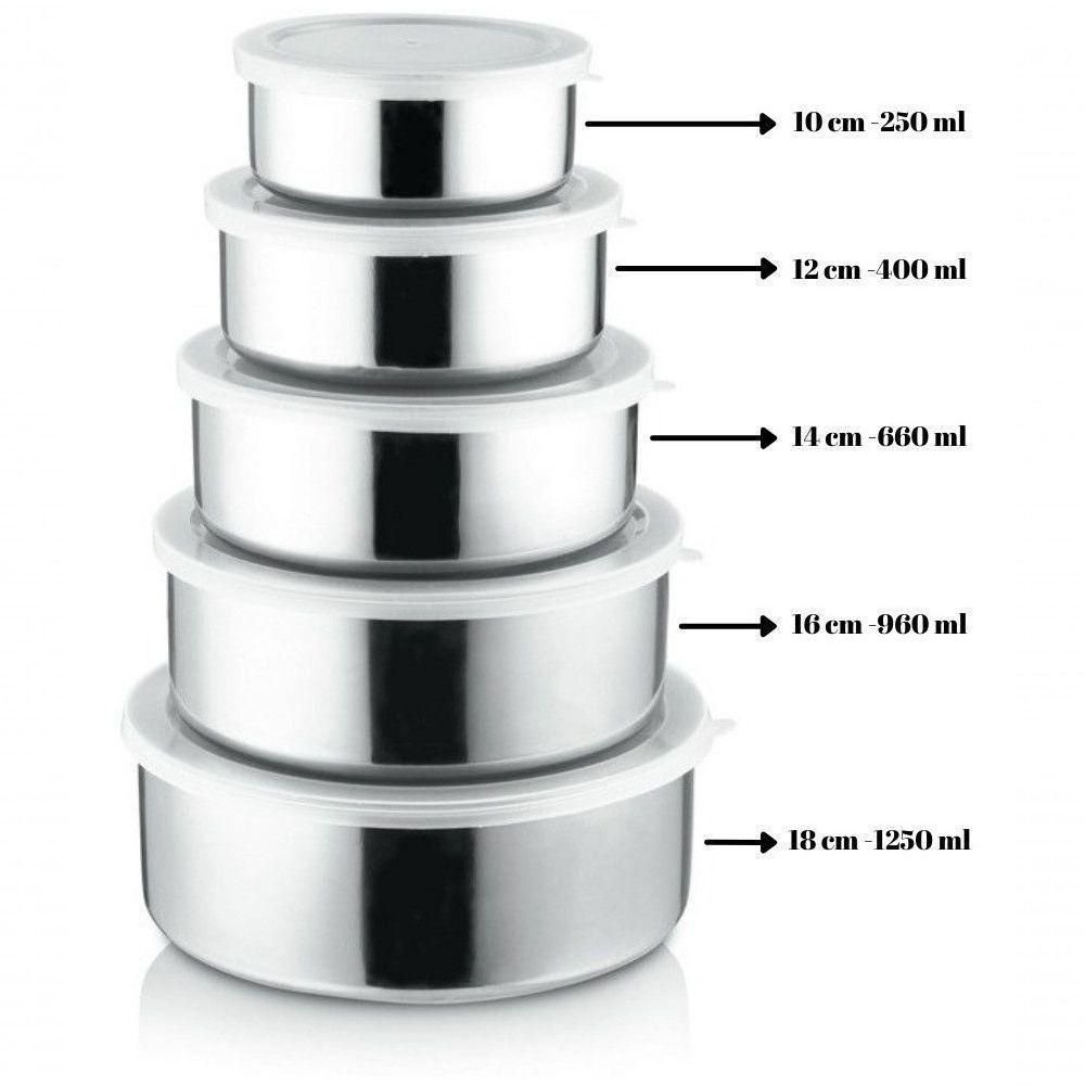 Conjunto Potes para Alimentos Aço Inox com Tampa Resistente Jogo de Tigelas 5 - 4