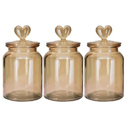 Jogo 3 Potes Vidro Hermético Âmbar Decor Afeto Coração 1 Litro - Tuut - 7