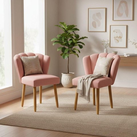 Kit 2 Cadeiras Pétala Estofadas Veludo com Pés Palito Rosa Élpis Móveis