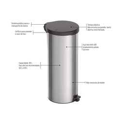 Lixeira Inox Pedal New Tramontina com Acabamento Polido 30 L - 2