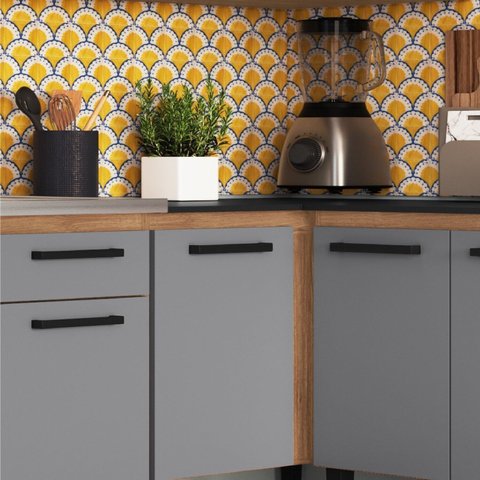 Balcão 88,5x98,5x54 cm Canto Reto Giovanna Laranja/Freijó/Cinza
