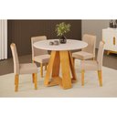 Ver imagem 1 de Conjunto: Mesa de Cozinha Celeste C/ Tampo Madeirado C/ Vidro Redondo 103x103cm e 4 Cadeiras Zoe