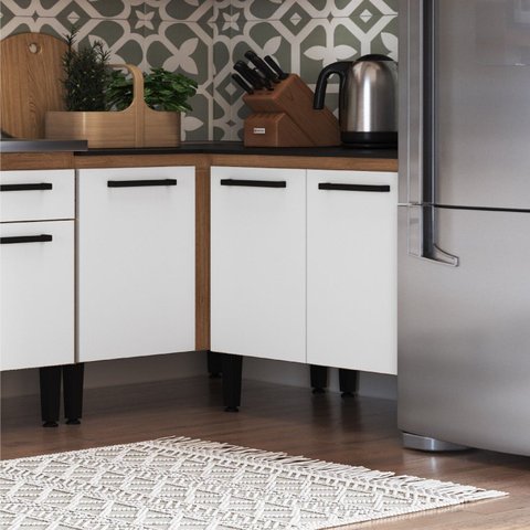 Balcão Canto Reto 88,5x98,5x54 Giovanna Laranja/Freijó/Branco