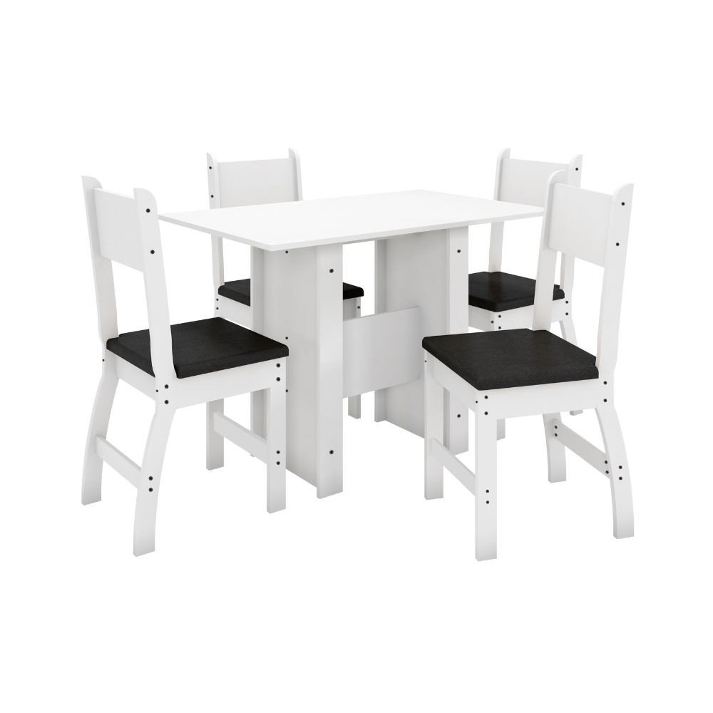 Conjunto de Mesa e 4 Cadeiras para Sala de Jantar Milano-Poliman - Branco / Preto - 2