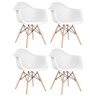 Kit 4 Cadeiras Charles Eames Eiffel Daw com Braços - Base de Madeira Clara - Branco - 1