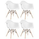 Ver imagem 1 de Kit 4 Cadeiras Charles Eames Eiffel Daw com Braços - Base de Madeira Clara - Branco
