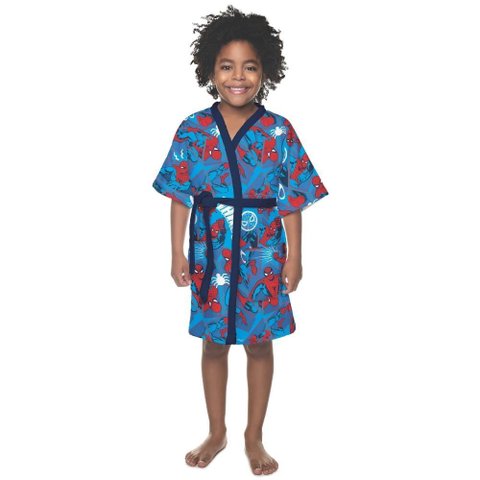 Roupão Atoalhado Infantil Lepper Antialérgico Homem Aranha Kimono com Manga:p