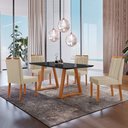 Ver imagem 1 de Conjunto Sala de Jantar Mesa Viena Madeira Maciça 140x80cm Tampo Retângular Vidro Preto com 4 Cadeir