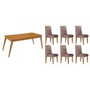 Ver imagem 1 de Conjunto: Mesa de Cozinha Havana C/ Tampo Madeirado Canto Curvo 180x90cm e 6 Cadeiras Dakota