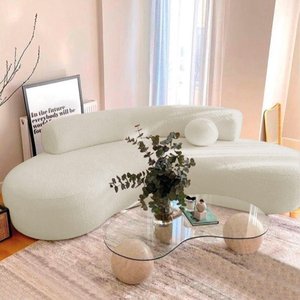 Sofá Curvo 3 Lugares Amsterdã 180cm Bouclé - Amarena Móveis Cor Bege