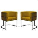 Ver imagem 1 de Kit 2 Poltronas Reforçada Decorativa Sala Nayara Base Ferro Preto Suede Amarelo