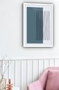 Ver imagem 1 de Quadro Decorativo Abstrato Azul Petróleo Linhas - 70x50cm:moldura Branca
