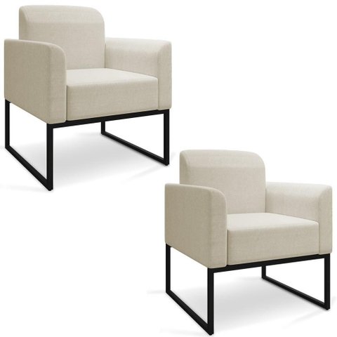 Kit 2 Poltronas Industrial Preta A19 Grosso Bege