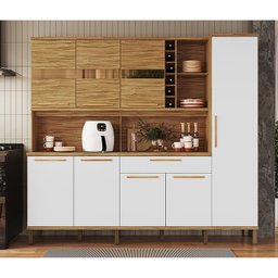 Cozinha Compacta 222cm com 8 Portas 1 Gaveta e Mini Adega 100% Mdf Suécia Espresso Móveis - 1