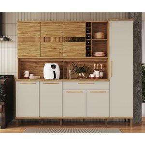 Cozinha Compacta 222cm com 8 Portas 1 Gaveta e Mini Adega 100% Mdf Suécia Espresso Móveis